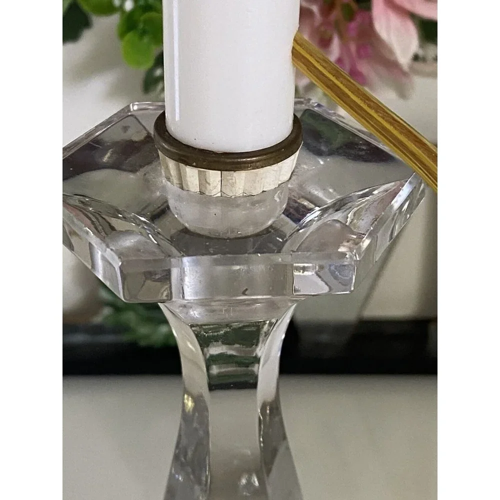 Vintage Clear Cut‎ Glass Crystal Candlestick Lamp 14” Table Lamp Working Light